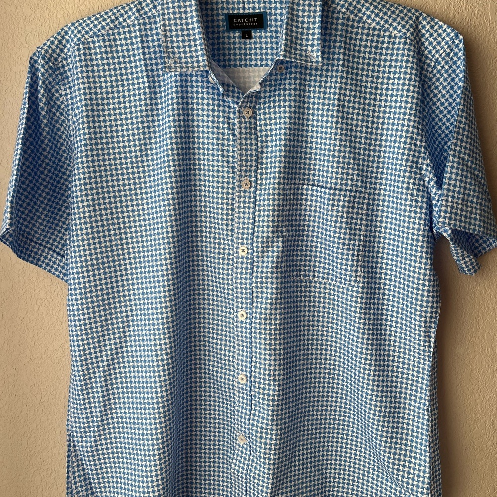 Catchit Sportswear Men Blue & White Patterned Shirt Size L